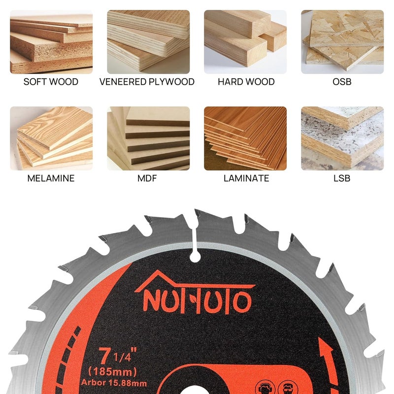 NUTTUTO 3 Pack 7-1/4 Inch 24T&40T&60T Circular Saw Blade, Saw Blade Arbor Size 5/8-inch, TCT ATB for Cutting Wood, Plastic, PVC, Acrylic,by - Image 5